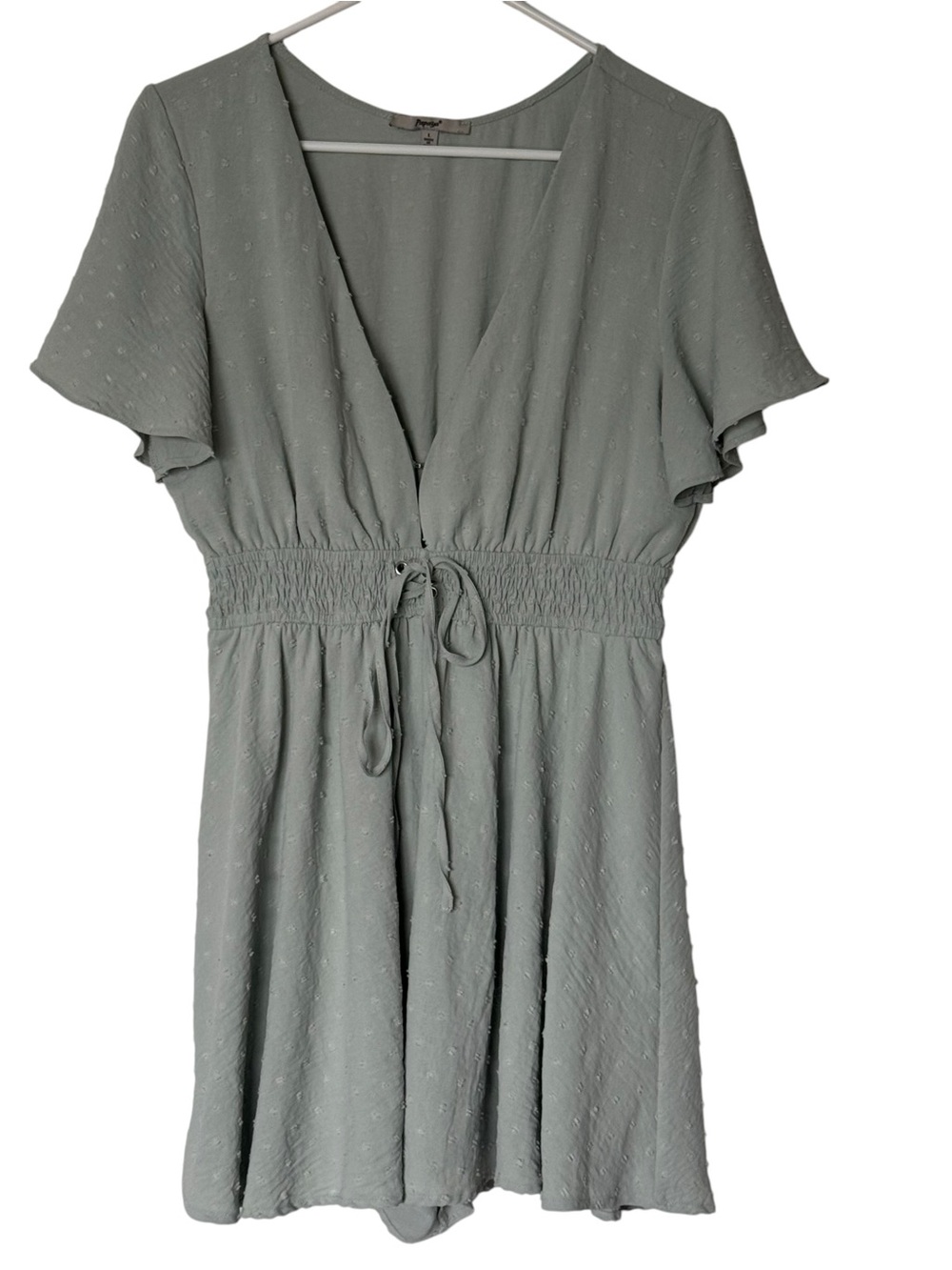 Papaya Mint Sage Green Flutter Sleeve Swiss Smocked Skort Romper Large